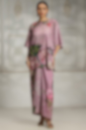 Pink Crepe Floral Digital Printed & Sequin Embellished Kurta by Rivaar by rocky star at Pernia's Pop Up Shop