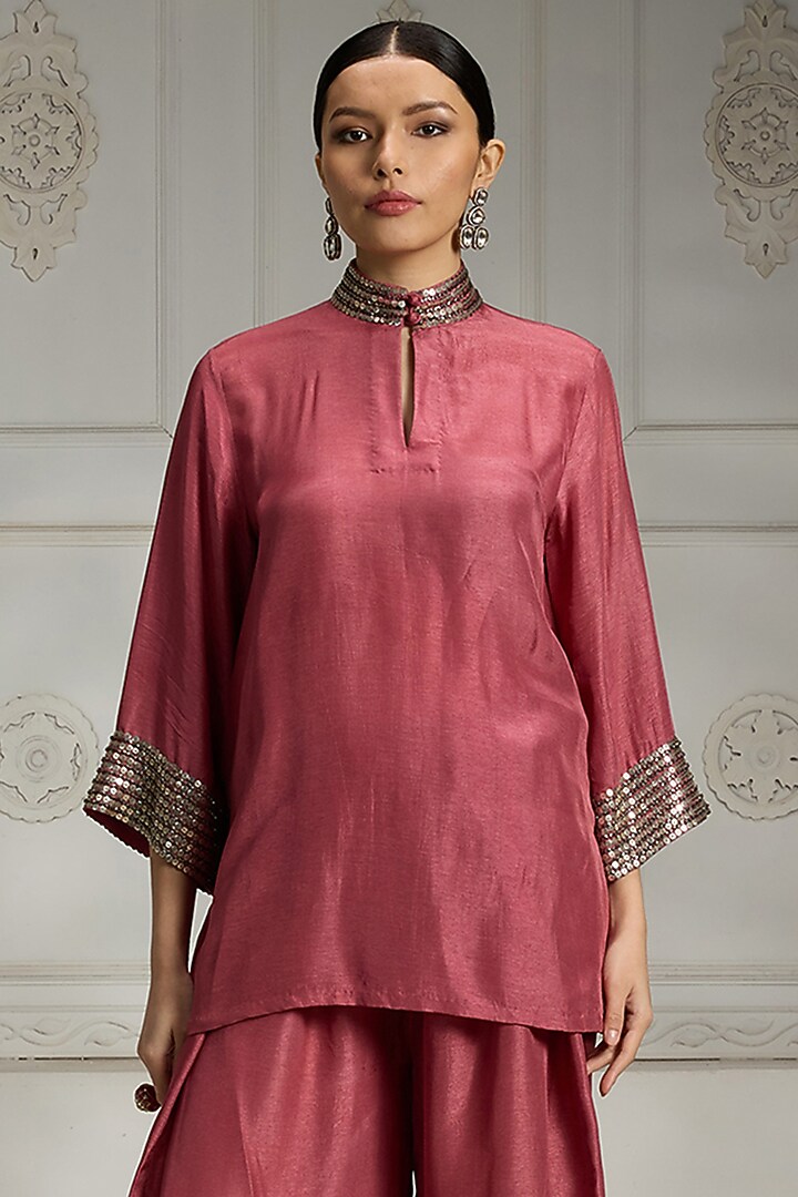 Onion Pink Silk Kurta by Rivaar by rocky star at Pernia's Pop Up Shop