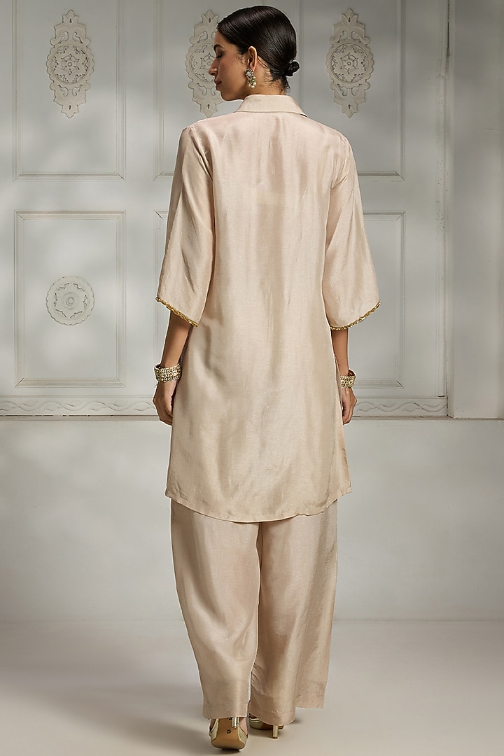 Ivory Silk Gold Embroidered Kurta by Rivaar by rocky star at Pernia's Pop Up Shop