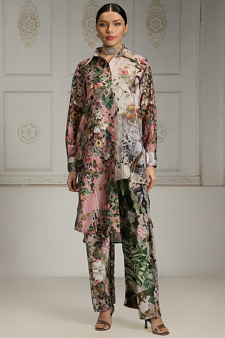 Pink & Ivory Polyester Blend Floral Digital Printed Kurta by Rivaar by rocky star at Pernia's Pop Up Shop