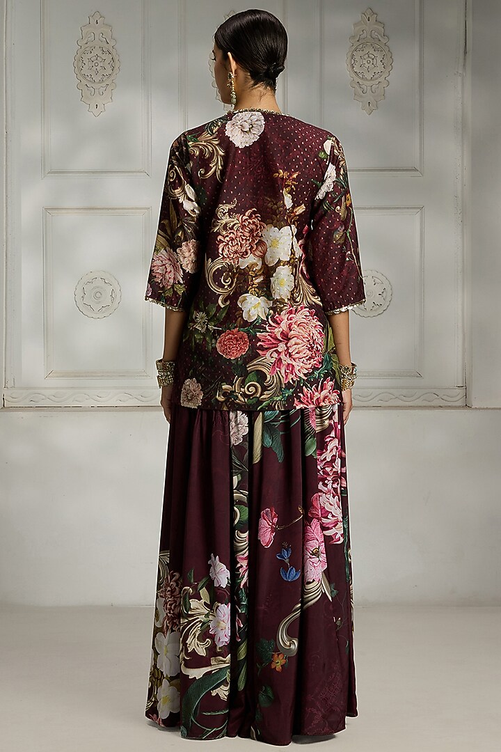 Maroon Polyester Blend Digital Printed & Embellished Kurta by Rivaar by rocky star at Pernia's Pop Up Shop