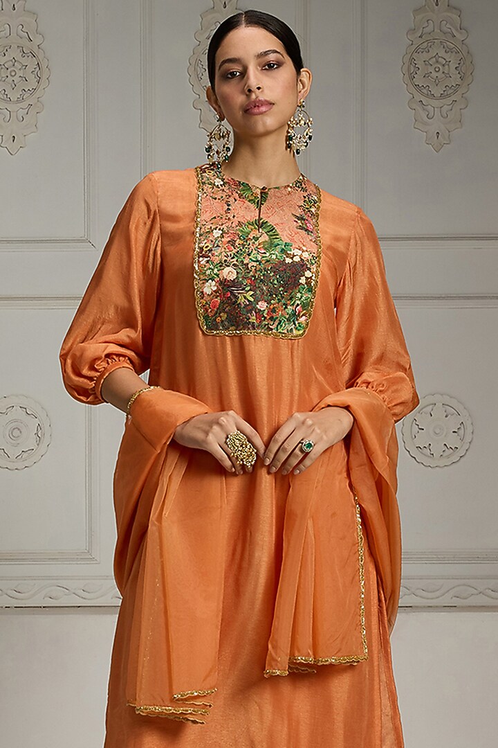 Orange Silk Kurta by Rivaar by rocky star at Pernia's Pop Up Shop