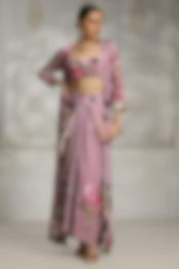 Pink Crepe Floral Printed Cape Set by Rivaar by rocky star at Pernia's Pop Up Shop