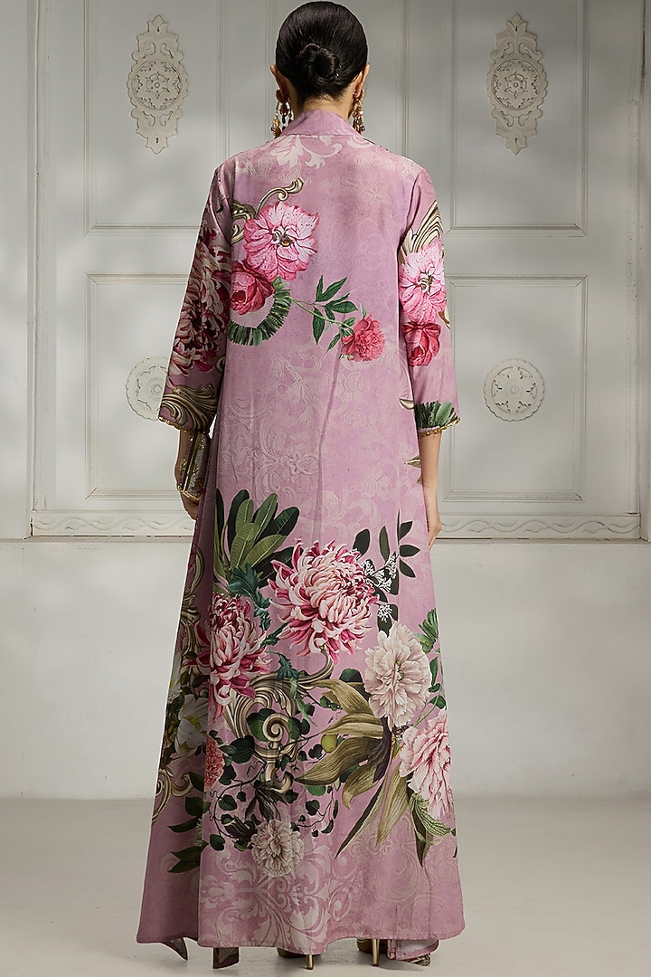 Pink Crepe Floral Printed Cape Set by Rivaar by rocky star at Pernia's Pop Up Shop