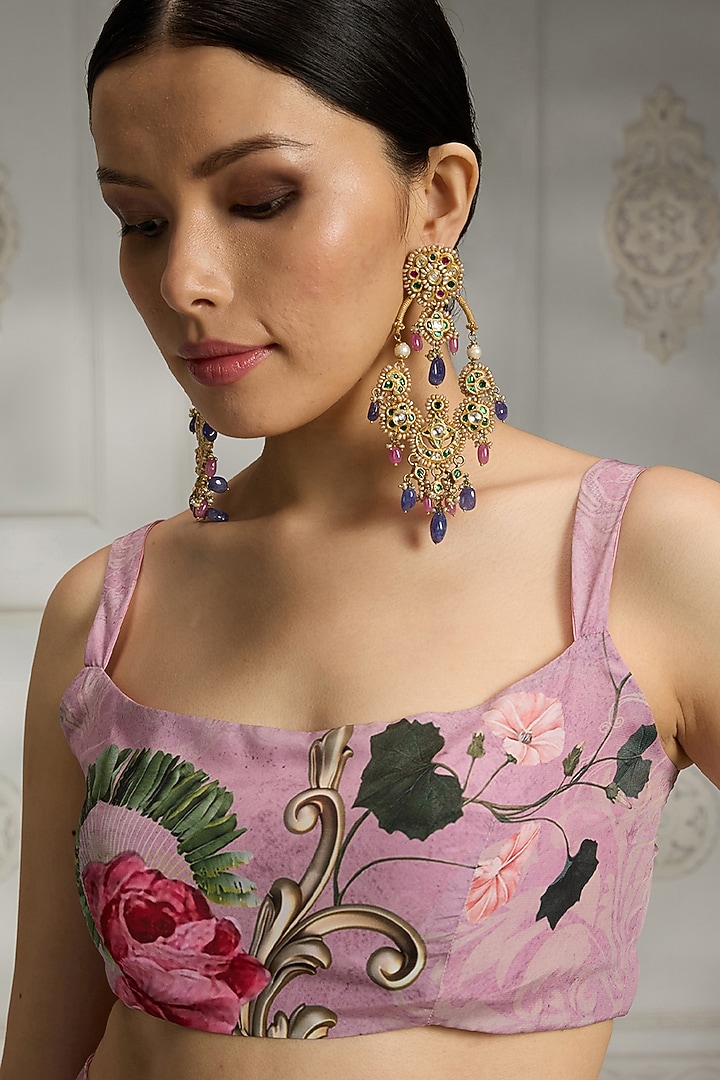 Pink Crepe Floral Printed Cape Set by Rivaar by rocky star at Pernia's Pop Up Shop
