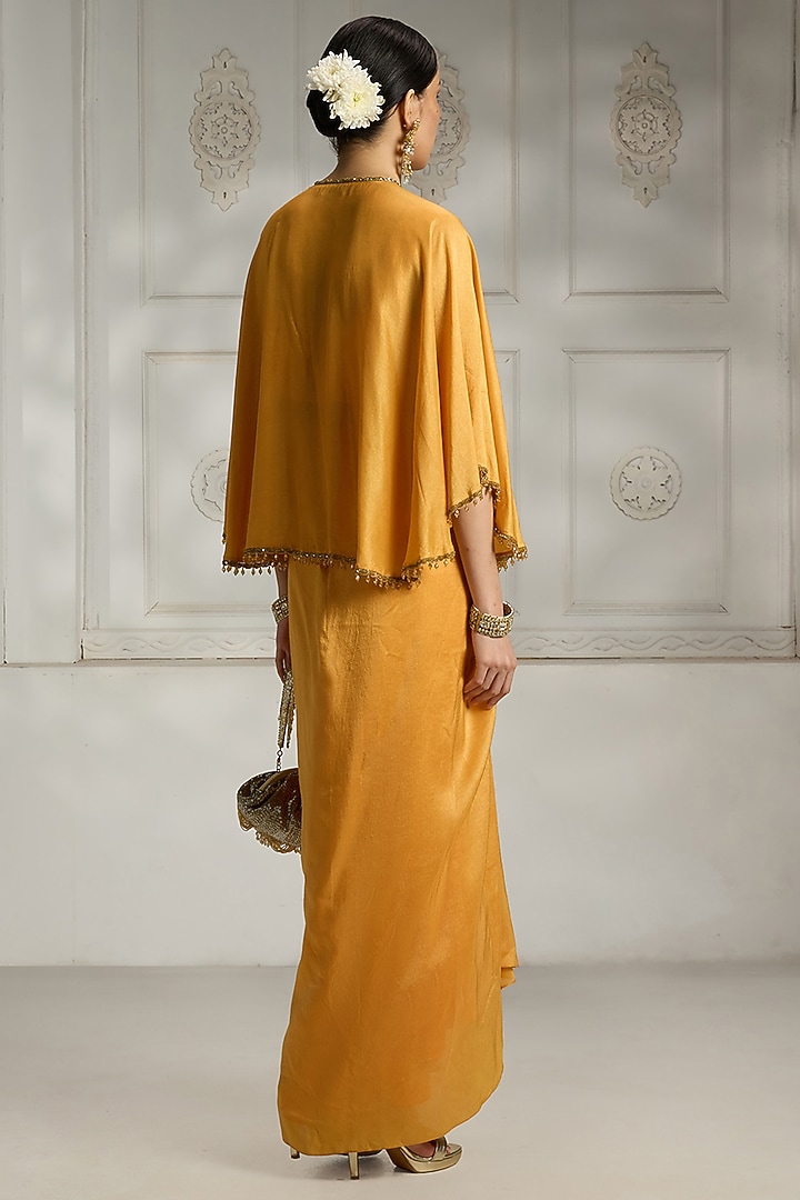 Yellow Crepe Draped Skirt Set by Rivaar by rocky star at Pernia's Pop Up Shop