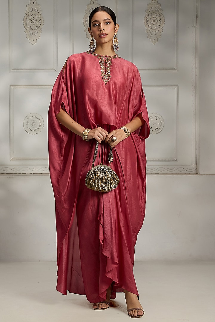 Onion Pink Russian Silk Draped Skirt Set by Rivaar by rocky star at Pernia's Pop Up Shop