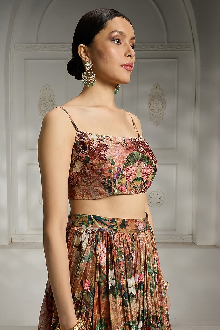 Rust Polyester Floral Printed Cape Set by Rivaar by rocky star at Pernia's Pop Up Shop