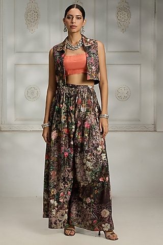 Black Polyester Printed Jacket Set by Rivaar by rocky star