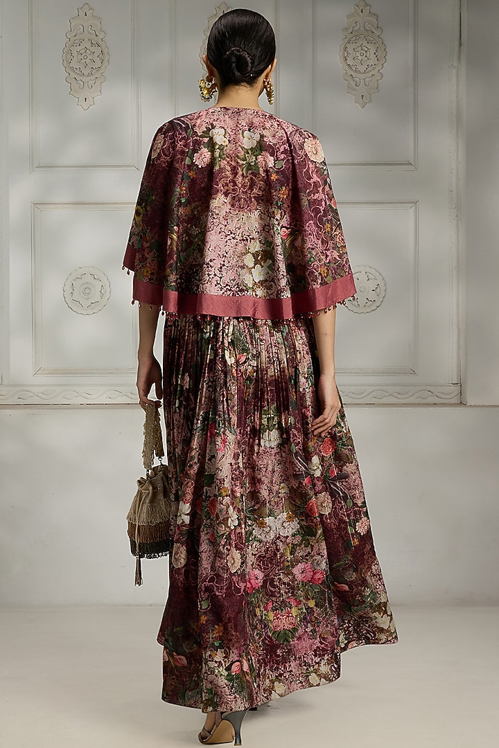Maroon Polyester Printed Cape Set by Rivaar by rocky star at Pernia's Pop Up Shop