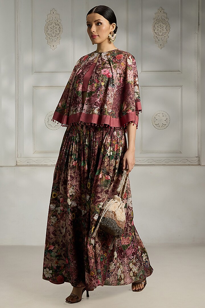 Maroon Polyester Printed Cape Set by Rivaar by rocky star at Pernia's Pop Up Shop