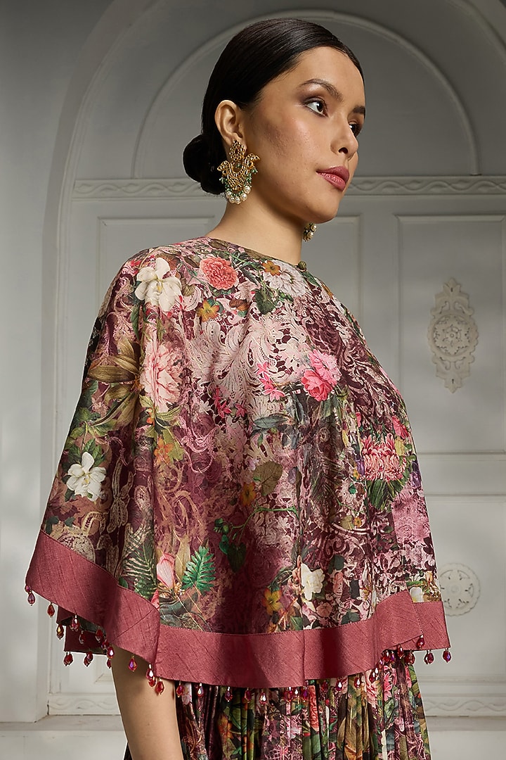 Maroon Polyester Printed Cape Set by Rivaar by rocky star at Pernia's Pop Up Shop