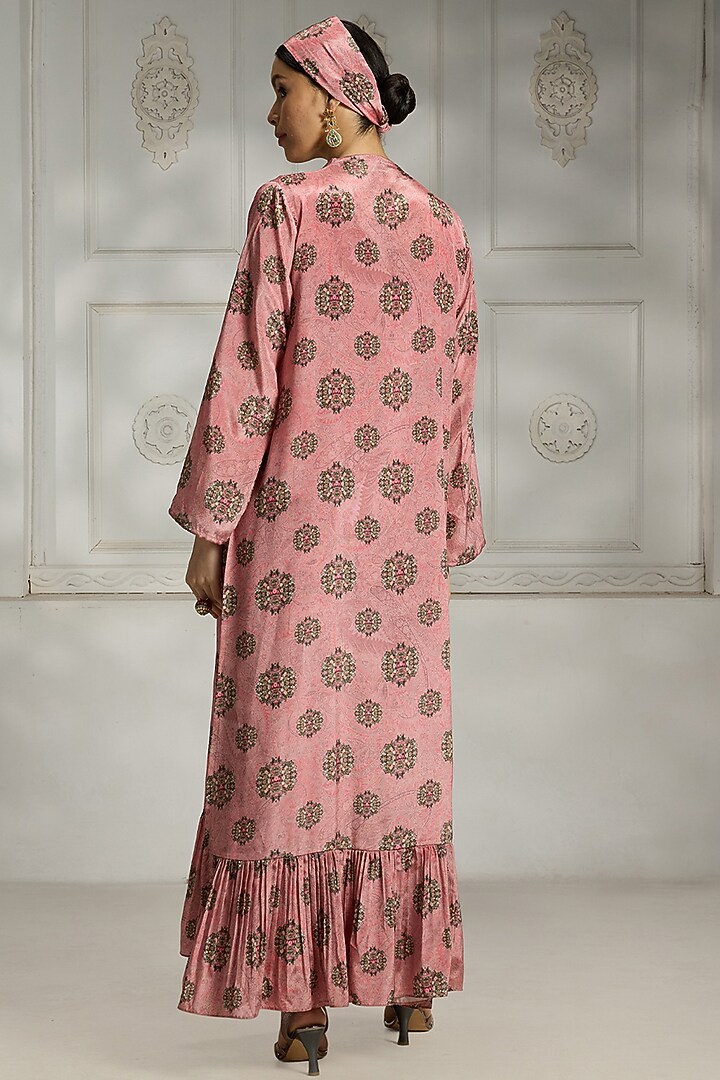Pink Crepe Printed Draped Skirt Set by Rivaar by rocky star at Pernia's Pop Up Shop