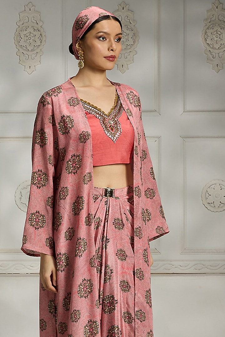Pink Crepe Printed Draped Skirt Set by Rivaar by rocky star at Pernia's Pop Up Shop