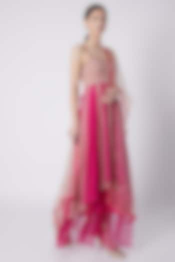 Blush Pink & Fuchsia Anarkali Set by Rishi & Vibhuti