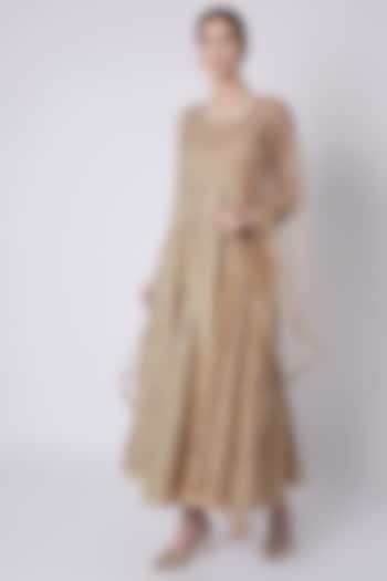 Gold Embroidered Party Wear Anarkali With Dupatta by Rishi & Vibhuti at Pernia's Pop Up Shop