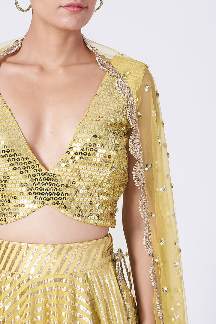 Gold Yellow Sequins Embroidered Wedding Lehenga Set by Rishi & Vibhuti at Pernia's Pop Up Shop