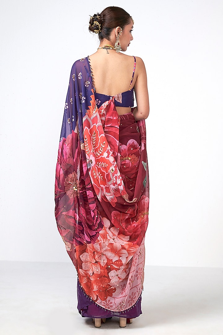 Cola-Colored Organza Hand Embroidered Wedding Saree by Rishi & Vibhuti at Pernia's Pop Up Shop