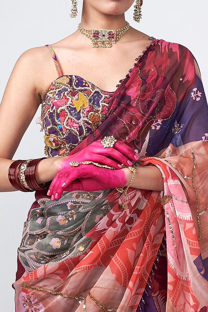 Cola-Colored Organza Hand Embroidered Wedding Saree by Rishi & Vibhuti at Pernia's Pop Up Shop