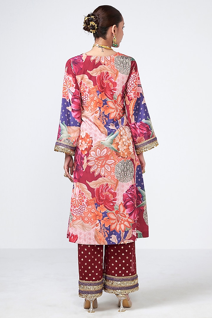 Cola-Colored Crepe Coin Embroidered Kurta Set by Rishi & Vibhuti at Pernia's Pop Up Shop