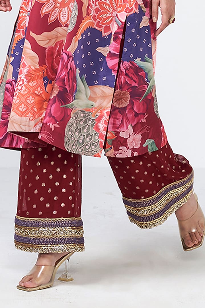 Cola-Colored Crepe Coin Embroidered Kurta Set by Rishi & Vibhuti at Pernia's Pop Up Shop