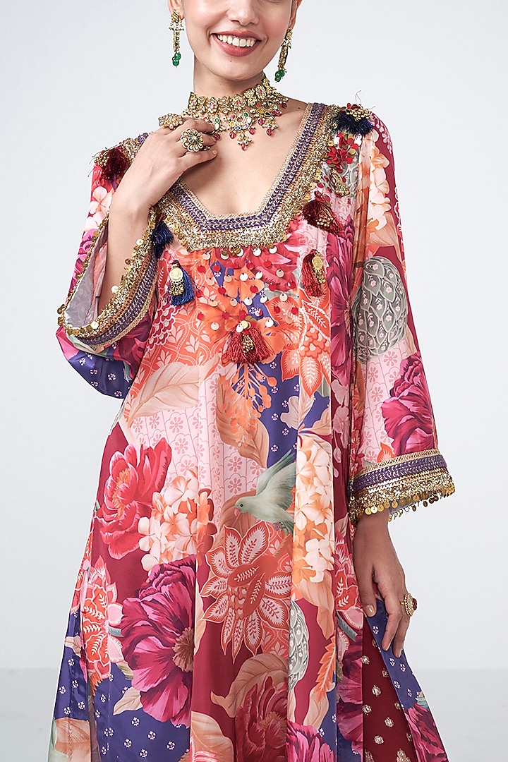 Cola-Colored Crepe Coin Embroidered Kurta Set by Rishi & Vibhuti at Pernia's Pop Up Shop