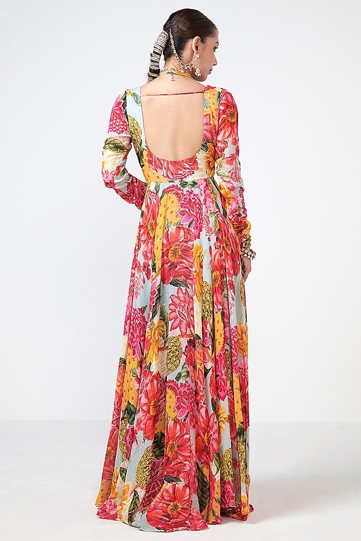 Aqua Georgette Lurex Wedding Anarkali With Dupatta by Rishi & Vibhuti at Pernia's Pop Up Shop