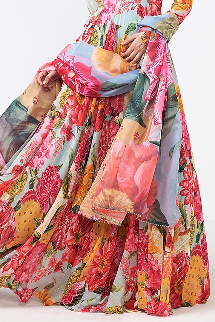 Aqua Georgette Lurex Wedding Anarkali With Dupatta by Rishi & Vibhuti at Pernia's Pop Up Shop