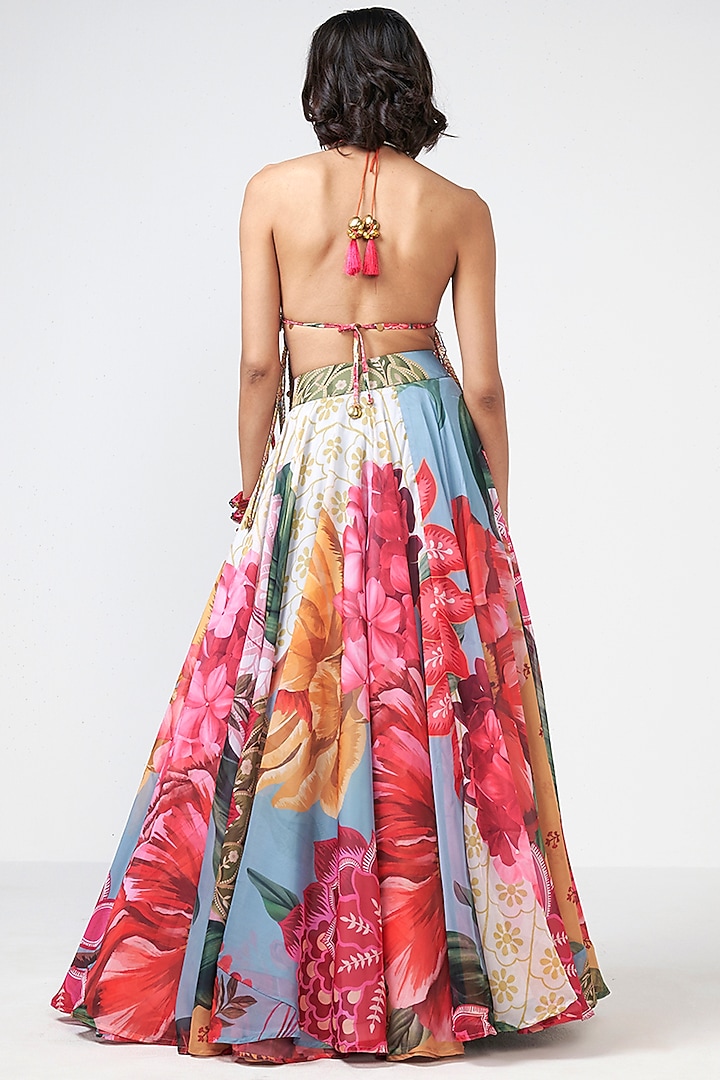 Aqua Organza Trims Embellished Skirt Set by Rishi & Vibhuti at Pernia's Pop Up Shop