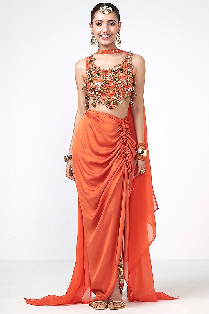 Narangi Satin Skirt Set by Rishi & Vibhuti at Pernia's Pop Up Shop