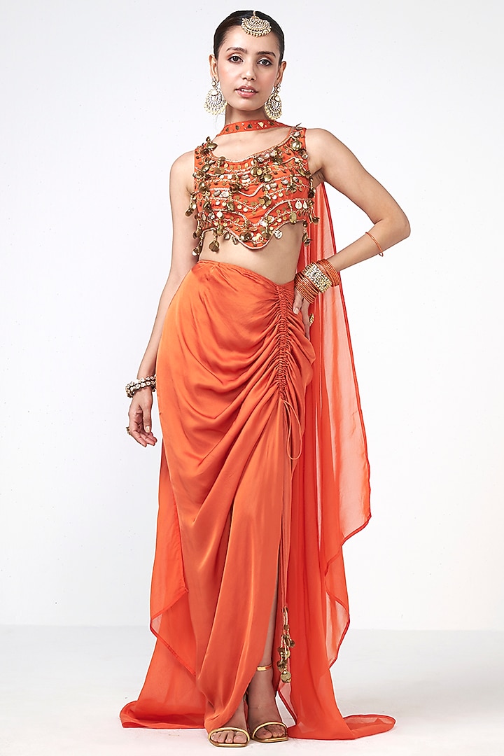 Narangi Satin Skirt Set by Rishi & Vibhuti at Pernia's Pop Up Shop