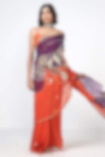 Narangi Organza Applique Embroidered Wedding Saree  by Rishi & Vibhuti at Pernia's Pop Up Shop