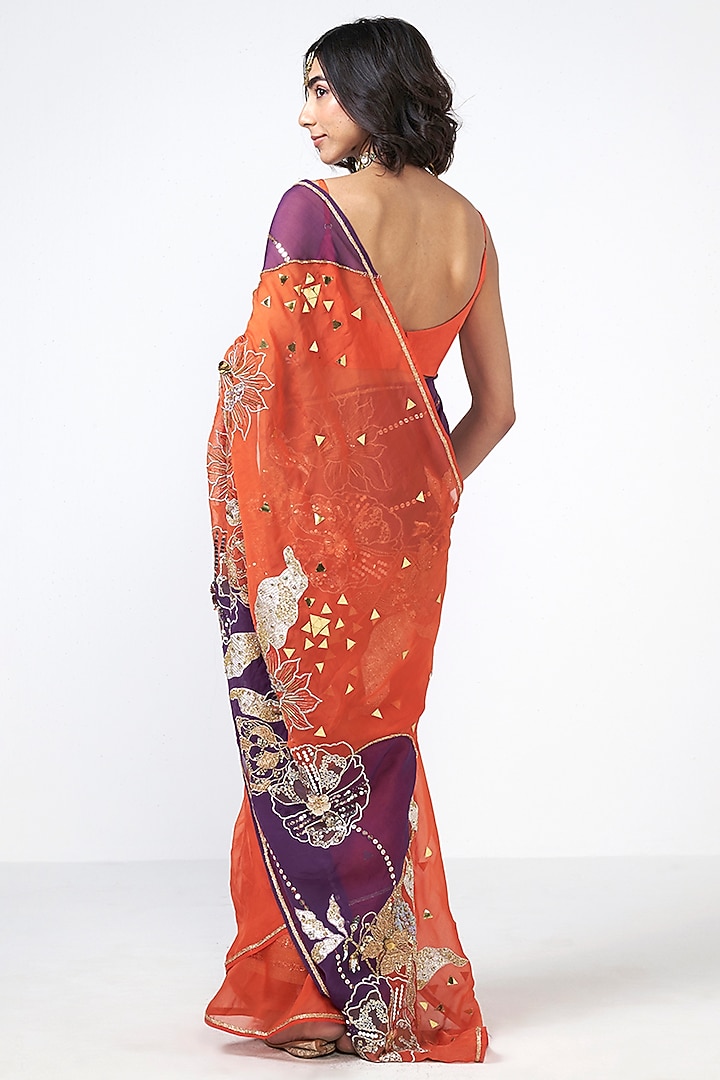 Narangi Organza Applique Embroidered Wedding Saree  by Rishi & Vibhuti at Pernia's Pop Up Shop