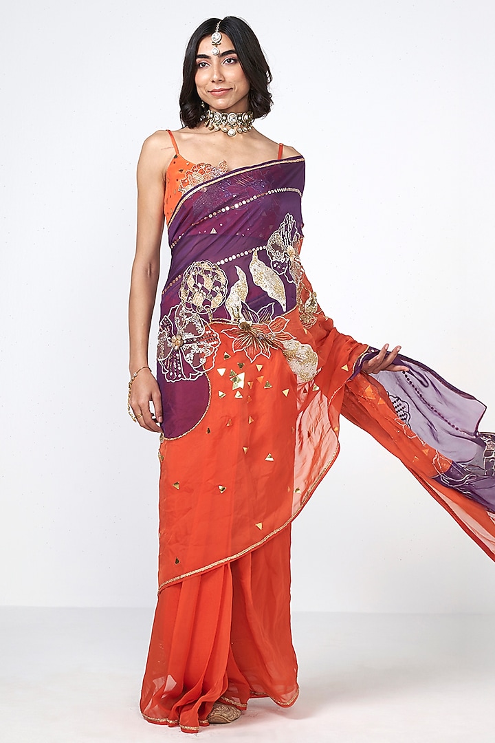 Narangi Crepe Applique Embroidered Blouse by Rishi & Vibhuti at Pernia's Pop Up Shop