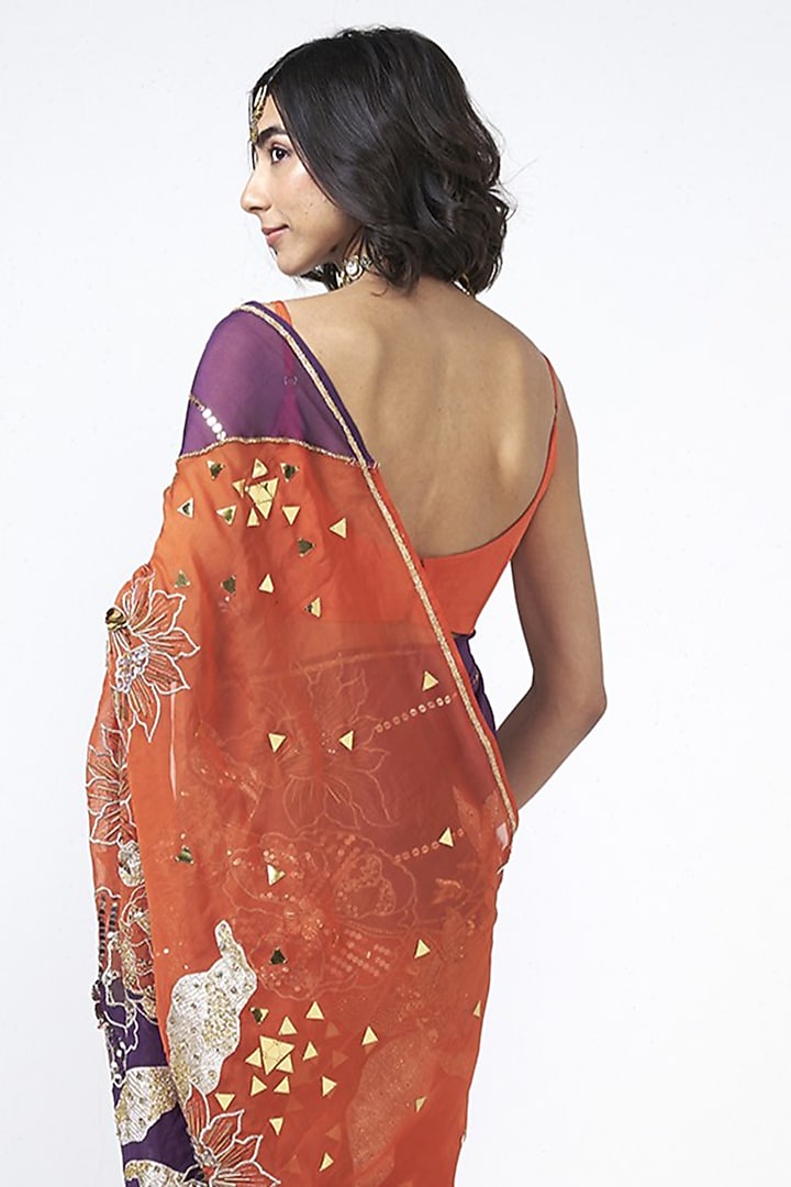 Narangi Crepe Applique Embroidered Blouse by Rishi & Vibhuti at Pernia's Pop Up Shop