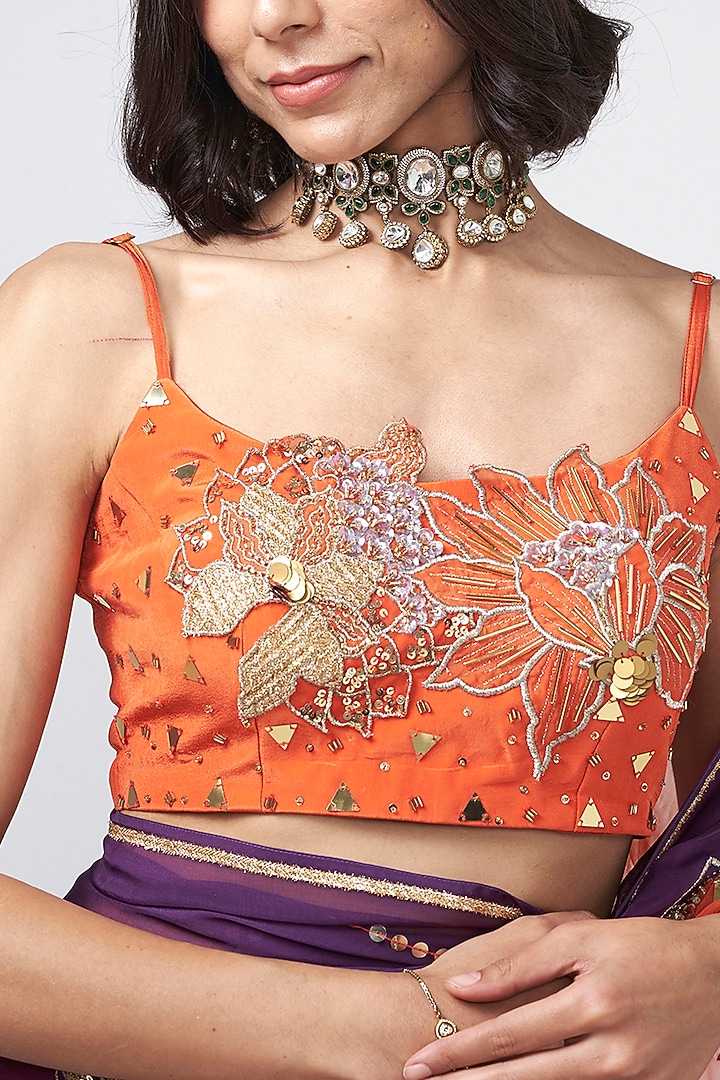 Narangi Crepe Applique Embroidered Blouse by Rishi & Vibhuti at Pernia's Pop Up Shop