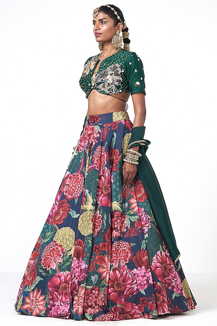 Emerald Green Crepe Skirt Set by Rishi & Vibhuti at Pernia's Pop Up Shop