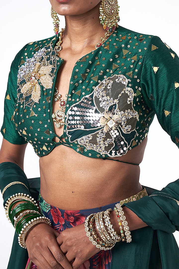 Emerald Green Crepe Skirt Set by Rishi & Vibhuti at Pernia's Pop Up Shop