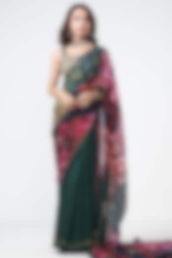 Emerald Green Organza Applique Embroidered Wedding Saree  by Rishi & Vibhuti at Pernia's Pop Up Shop