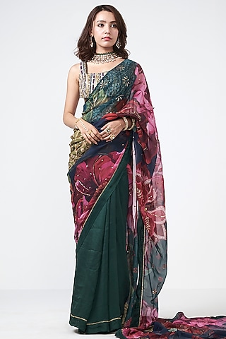 Emerald Green Dupion Applique Embroidered Blouse by Rishi & Vibhuti