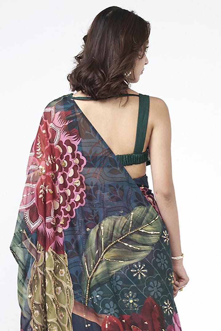 Emerald Green Dupion Applique Embroidered Blouse by Rishi & Vibhuti at Pernia's Pop Up Shop