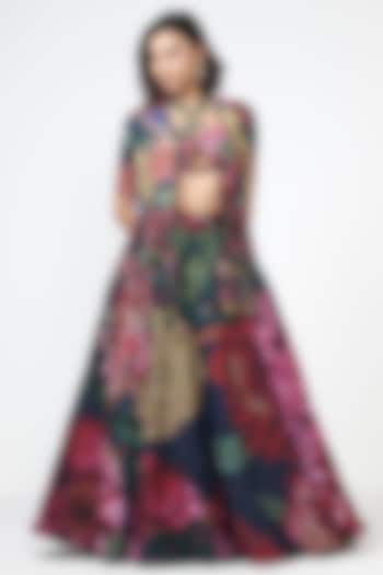 Emerald Green Organza Applique Embroidered Skirt Set by Rishi & Vibhuti at Pernia's Pop Up Shop