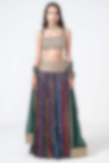 Multi-Colored Crepe Applique Embroidered Skirt Set by Rishi & Vibhuti at Pernia's Pop Up Shop
