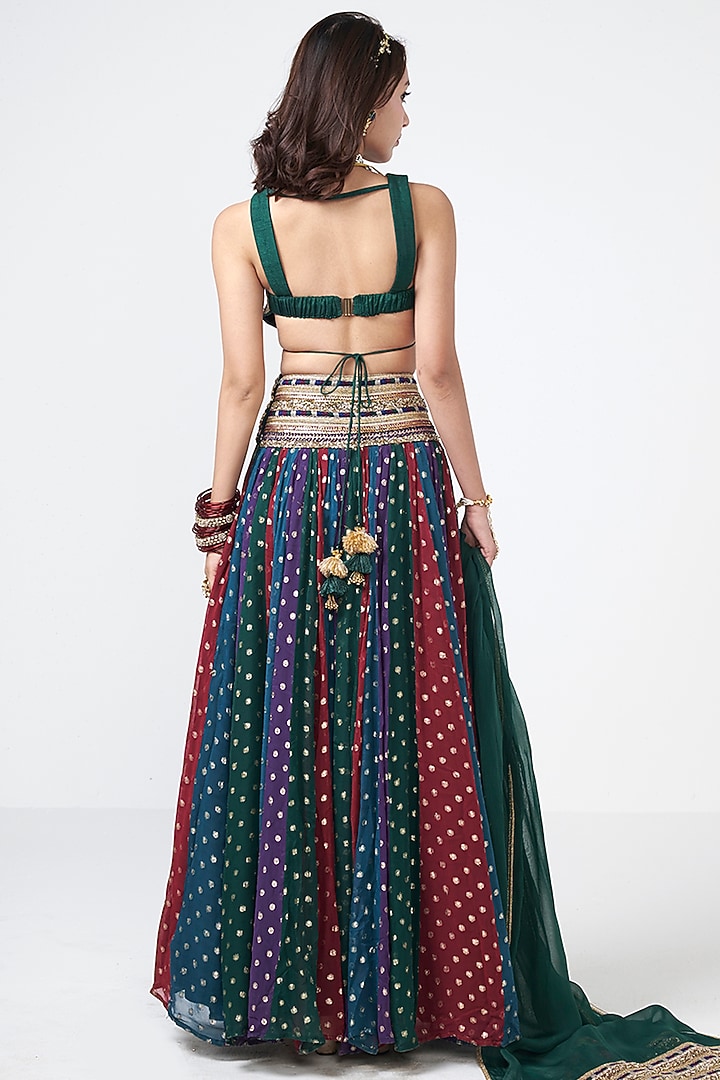 Multi-Colored Crepe Applique Embroidered Skirt Set by Rishi & Vibhuti at Pernia's Pop Up Shop