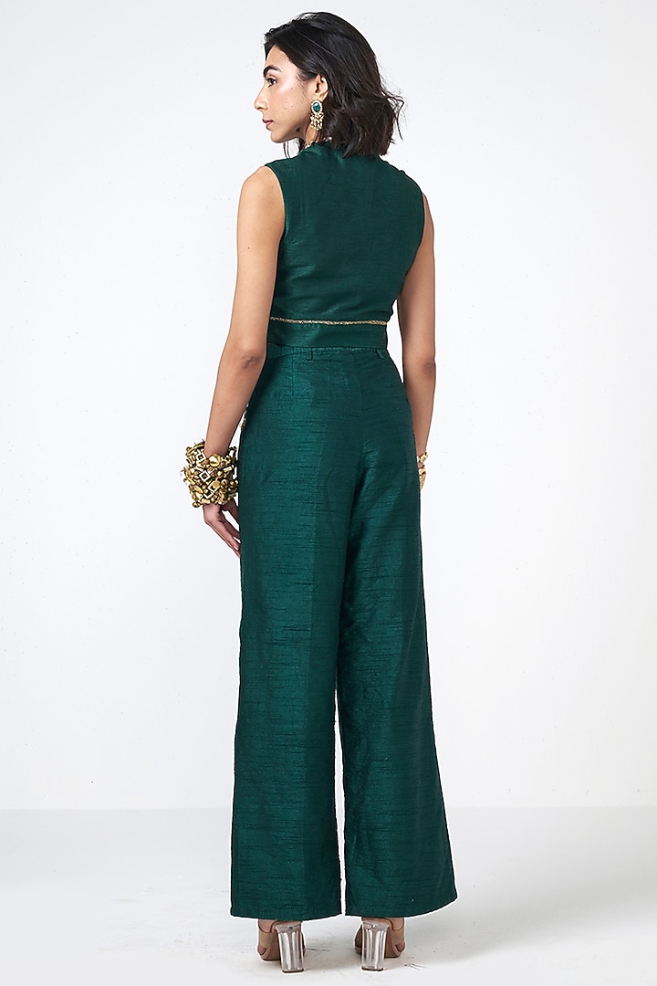 Bottle Green Dupion Sequins Embroidered Co-Ord Set by Rishi & Vibhuti at Pernia's Pop Up Shop
