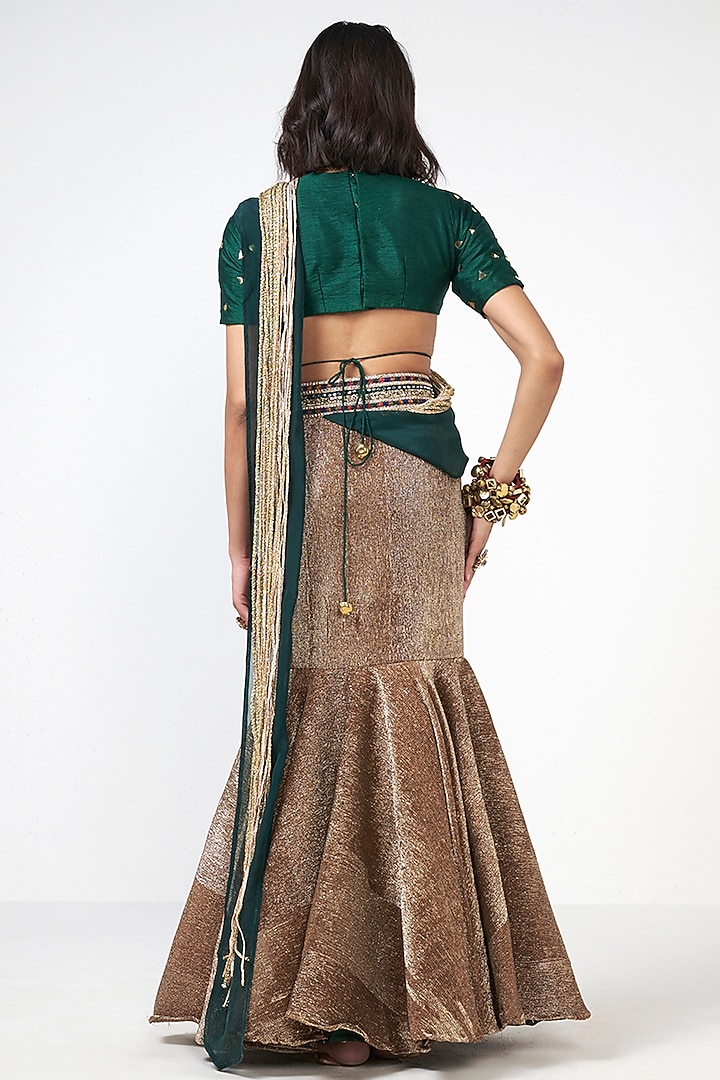 Crush Golden Dupion Embroidered Fish-Cut Skirt Set by Rishi & Vibhuti at Pernia's Pop Up Shop