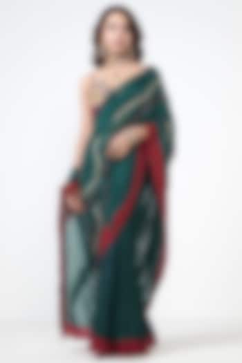 Bottle Green Organza Sequins Embroidered Wedding Saree by Rishi & Vibhuti at Pernia's Pop Up Shop