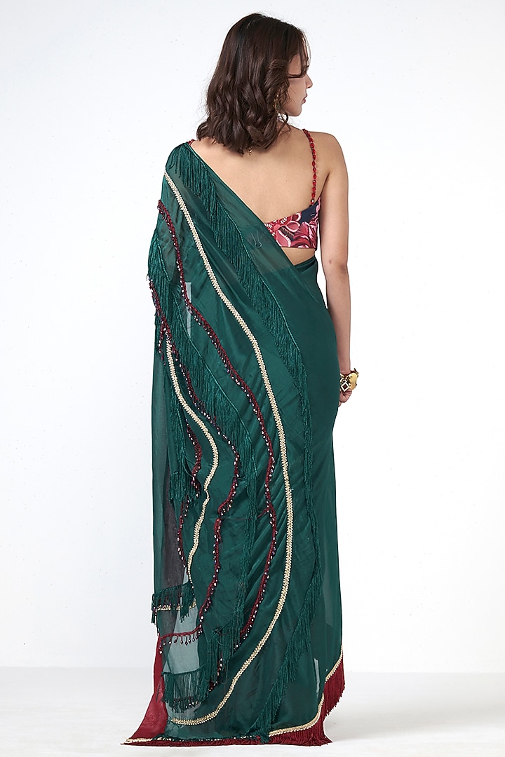 Bottle Green Organza Sequins Embroidered Wedding Saree by Rishi & Vibhuti at Pernia's Pop Up Shop