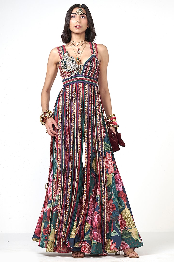 Bottle Green Crepe Trims Work Co-Ord Set by Rishi & Vibhuti at Pernia's Pop Up Shop
