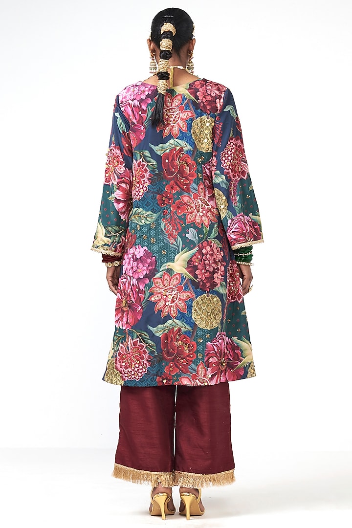 Bottle Green Organza Floral Printed Kurta Set by Rishi & Vibhuti at Pernia's Pop Up Shop